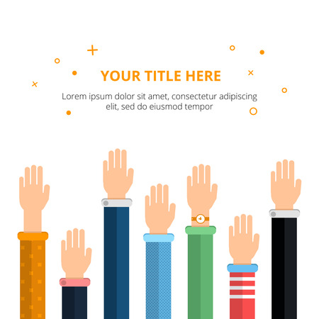 Conceptual poster with different hands in action poses Vector illustration in flat styleのイラスト素材
