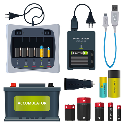 Rechargeable lithium battery and different accumulators isolatedのイラスト素材