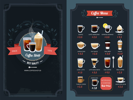 Coffee menu with different typesのイラスト素材