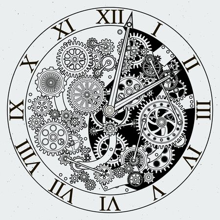 Watch parts, Clock mechanism with cogwheels Vector illustrationsのイラスト素材