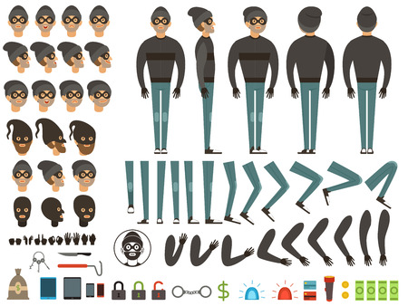 Mascot or character design of bandit. Vector creation kit with specific elements and different body partsのイラスト素材