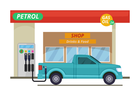 Petrol or diesel station. Vector illustrations in cartoon styleのイラスト素材