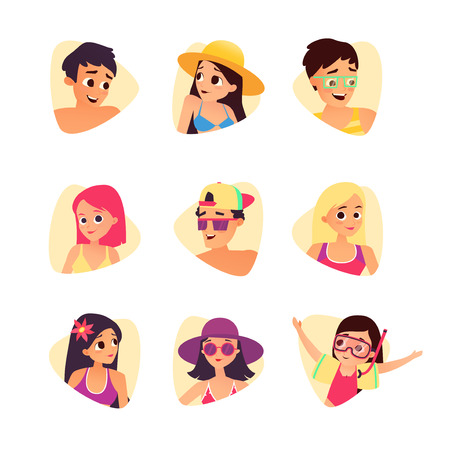 Set of summer cartoon characters. People avatarsのイラスト素材