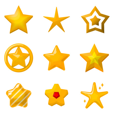 Glossy gold stars in cartoon style. Icons set for game design projectsのイラスト素材