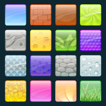 Cartoon buttons set with different textures. Vector elements for game designのイラスト素材