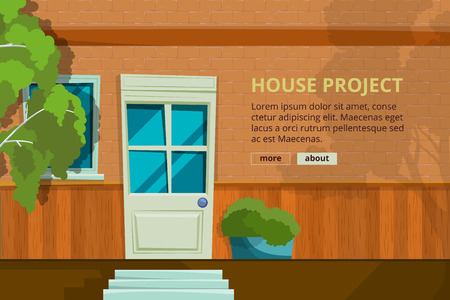Exterior with door front view. Architectural vector background with place for your textのイラスト素材