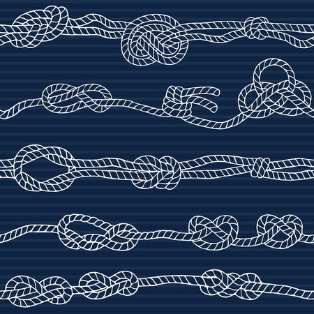 Nautical seamless pattern with marine knots and cordage. Vector illustrationsのイラスト素材