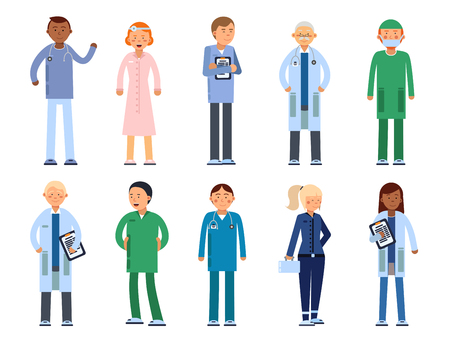 Healthcare people in hospital. Pharmacist, doctor, nurse and other medical charactersのイラスト素材