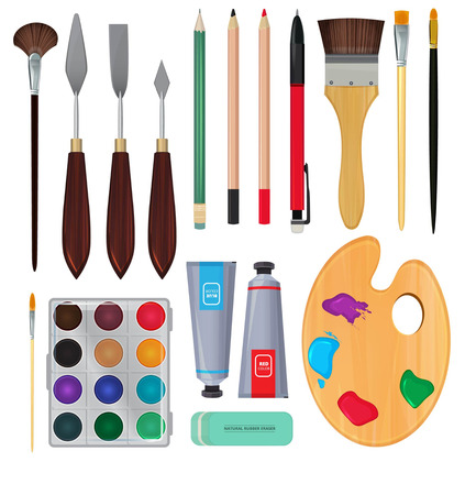 Different materials for artists. Equipment for painting. Vector illustrationsのイラスト素材