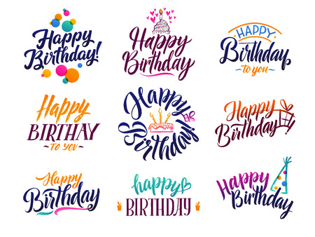 Happy birthday elegant brush script text. Vector type with hand drawn lettersのイラスト素材