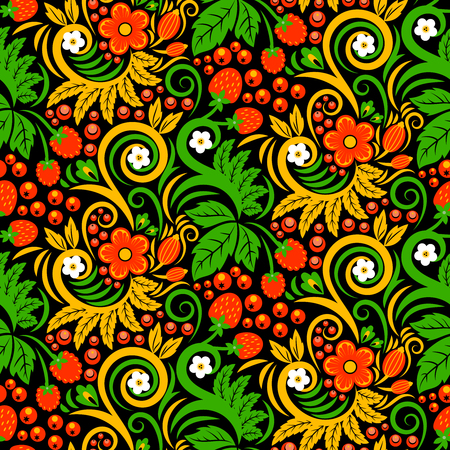 Seamless pattern of khokhloma style. Pictures of traditional russian cultureのイラスト素材