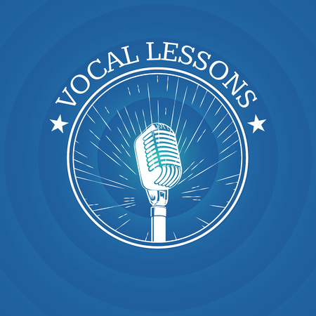 Vocal lessons with retro microphone on vintage sunburst  Music vintage banner school illustrationのイラスト素材