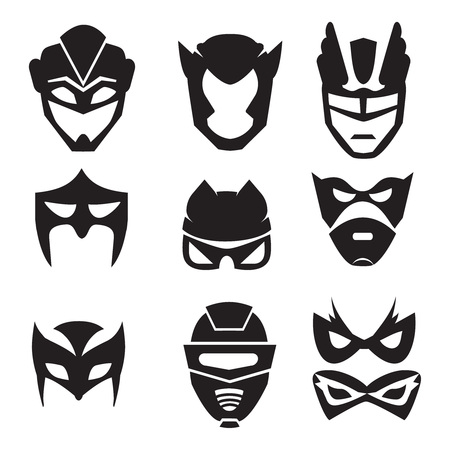 Black silhouette of superheroes masks. Vector monochrome illustrations set isolatedのイラスト素材