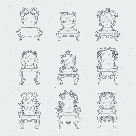 Antique italian chairs and armchair. Vector furniture isolated in whiteのイラスト素材