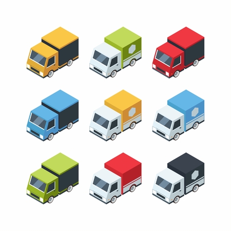 Set of isometric cartoon-style cargo carsのイラスト素材