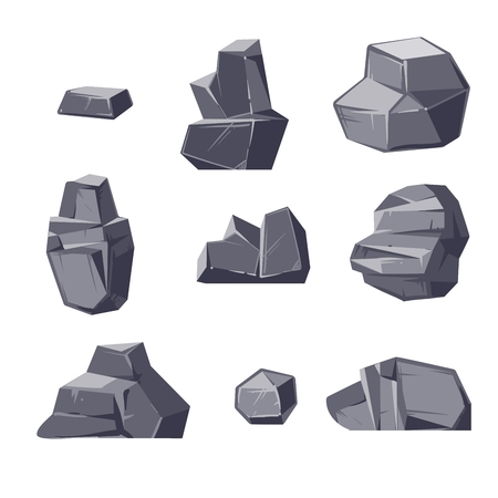 Set of different cartoon-style boulders isolated on white backgroundのイラスト素材