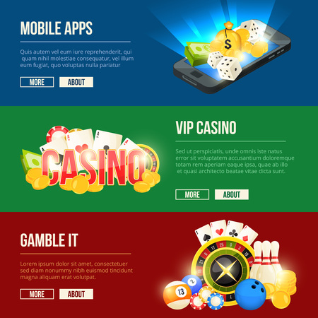 Colorful icons set of different casino entertainments. Vector banners set with place for your textのイラスト素材