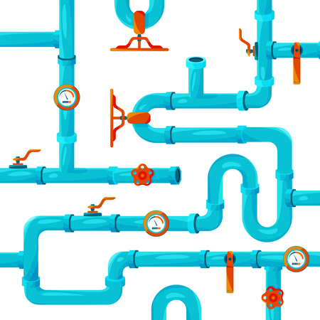 Water pipeline system installation. Vector background pictureのイラスト素材
