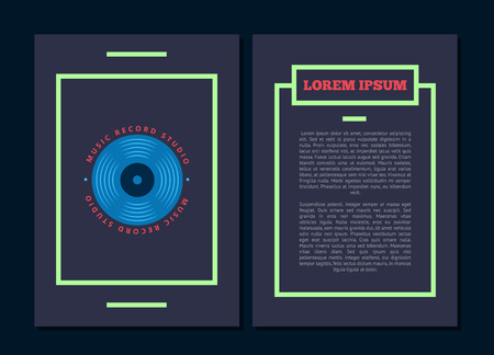 Vector card flyer with retro sound record studio, vinyl music club logo with vinyl recordのイラスト素材