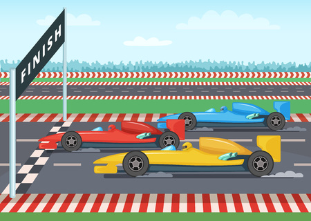 Race cars on finish line. Sport background illustrationのイラスト素材