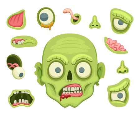 Zombie creation kit. Scary portrait with different parts for halloween partyのイラスト素材