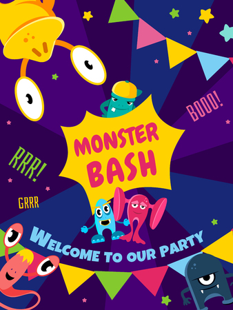 Monster bash. Party card. Invitation poster. Vector template.のイラスト素材