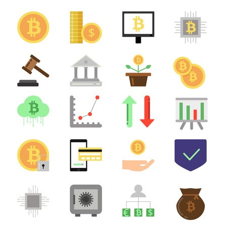 Pictures set of different symbols of finance and business. Digital money, coins and crypto currency icon setのイラスト素材