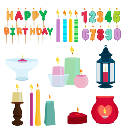 Funny colored candles for birthday party. Cartoon vector setのイラスト素材