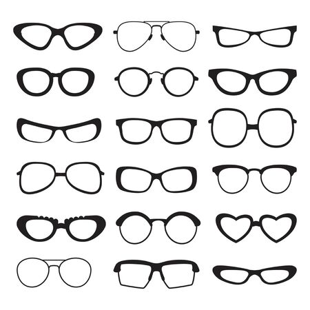 Sunglasses silhouette of different types and sizes . Vector pictures isolatedのイラスト素材