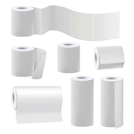 Different rolls of blank toilet papers. Vector illustration setのイラスト素材