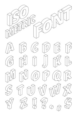 Isometric english letters in linear style. Vector alphabet. Abc linear 3d typeface, vector illustrationのイラスト素材