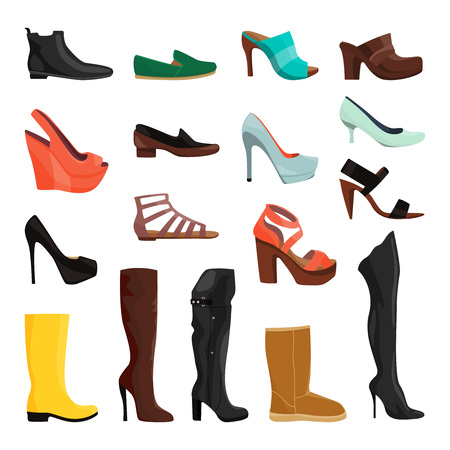 Women shoes in different styles. Vector illustrationsのイラスト素材