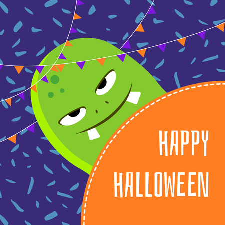 Vector happy halloween cute cartoon monster illustrationのイラスト素材