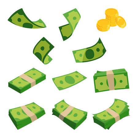 Bundles of dollars isolated on white background. Different banknotes setのイラスト素材