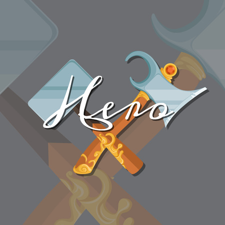 Vector fantasy cartoon style game design medieval crossed design hammer and axe illustrationのイラスト素材