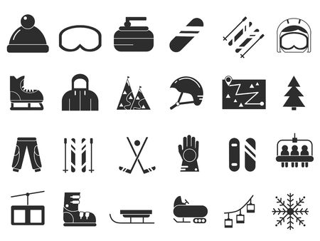 Monochrome icon set of winter sport. Vector black picturesのイラスト素材