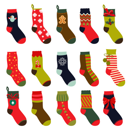 Set of christmas socks. Vector illustrations in flat styleのイラスト素材