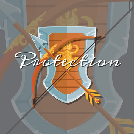 Vector game medieval crossed shield, arrow and bowのイラスト素材
