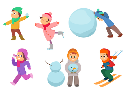 Kids playing winter games vector illustrationのイラスト素材