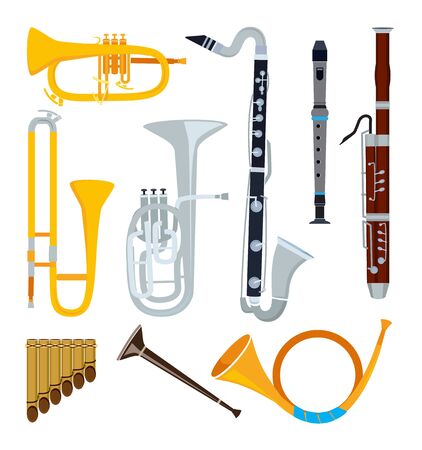 Isolated musical instruments in cartoon styleのイラスト素材