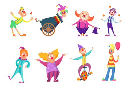 Circus characters. Funny clowns in action posesの写真素材