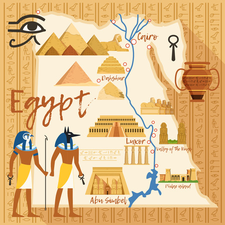 Egypt famous landmarks illustration.のイラスト素材