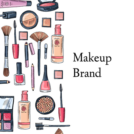 Hand drawn makeup products illustration.のイラスト素材
