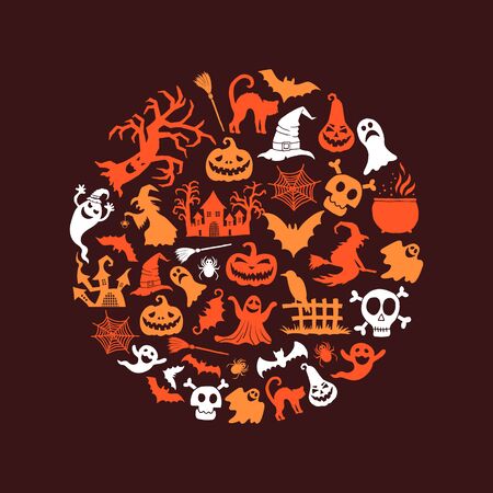 Vector halloween background with witches, pumpkins, ghostsのイラスト素材
