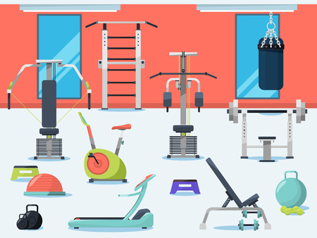 Illustration of gym interior with different sport equipmentのイラスト素材