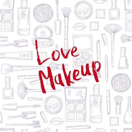 Vector monochrome background with Love Makeup letteringのイラスト素材
