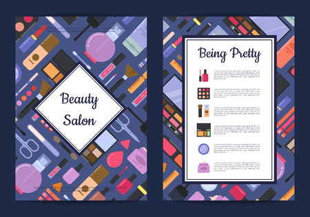 Vector card, flyer, brochure template for beauty brand,presentation with flat style makeup and skincareのイラスト素材