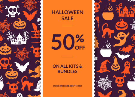 Halloween pattern with vertical decorative ribbon.のイラスト素材