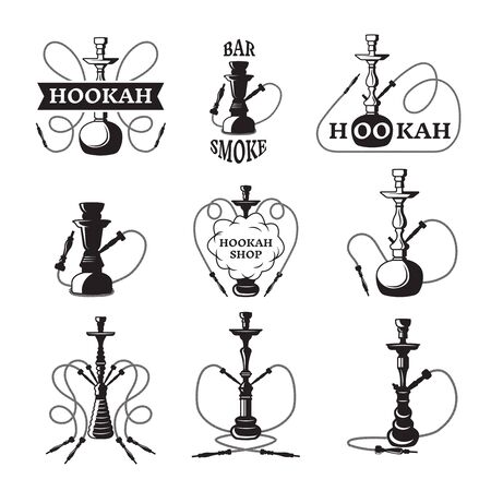 Labels set for hookah and lounge club. Vector monochrome illustrationsの写真素材
