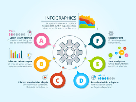 Modern business infographics with radial shapes. Template with graphs, charts and place for your textのイラスト素材